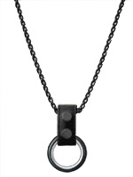 Black Metal Necklace with Cockrings - Black Leather