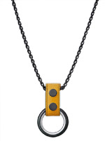 Black Metal Necklace with Cockrings - Yellow Leather